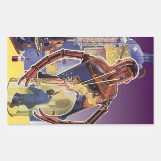 レーザービームの目を持つヴィンテージサイエンスフィクションロボット 長方形シール (正面)