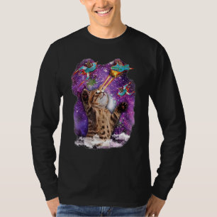 レーザービームアイズ付き可愛いキティ猫銀河系バックグロ Tシャツ