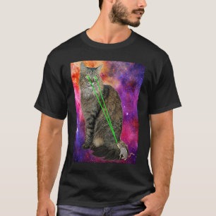 レーザービームアイズ付き可愛いキティ猫銀河系バックグロ Tシャツ