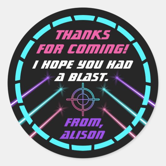 レーザーラベルガールズネオンバースデーパーティー好意ステッカー ラウンドシール (正面)