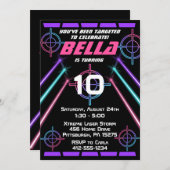 レーザーラベルガールズネオンピンクパープルビーム誕生日 招待状 (正面/裏面)