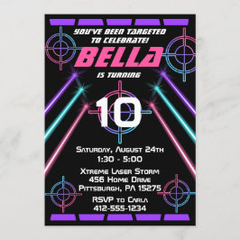 レーザーラベルガールズネオンピンクパープルビーム誕生日 招待状