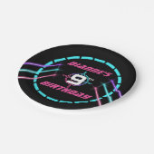 レーザーラベルガールズネオンピンク誕生日パーティーフード ペーパープレート (アングル)