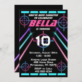 レーザーラベルガールズネオンピンク、ブルービーム誕生日 招待状 (正面/裏面)