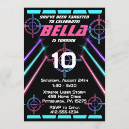 レーザーラベルガールズネオンピンク、ブルービーム誕生日 招待状
