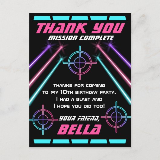 レーザーラベルガールズバースデーパーティーNeon Beamありがとう ポストカード (正面)
