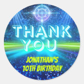 レーザーラベルゲーミングブルーグリーンネオングローサンキュー ラウンドシール (正面)