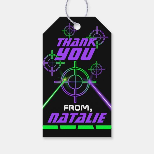 レーザーラベルネオングリーンとパープルビームのメッセージカード ギフトタグ (正面)