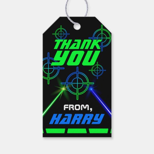 レーザーラベルネオングリーンとブルービームのメッセージカード ギフトタグ (正面)