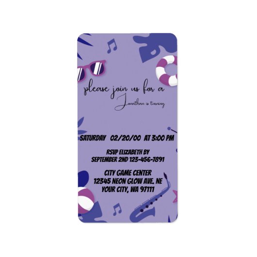 レーザーラベルネオングリーンとブルービームバースデーパーティー ラベル (正面)