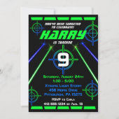 レーザーラベルネオングリーンとブルービームバースデーパーティー 招待状 (正面)
