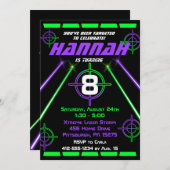 レーザーラベルネオングリーン&パープルビームバースデーパーティー 招待状 (正面/裏面)