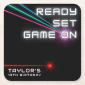 レーザーラベルネオンバースデーパーティー スクエアペーパーコースター (正面)