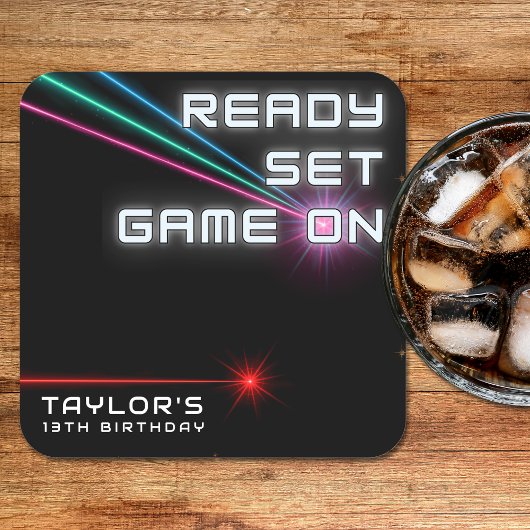 レーザーラベルネオンバースデーパーティー スクエアペーパーコースター