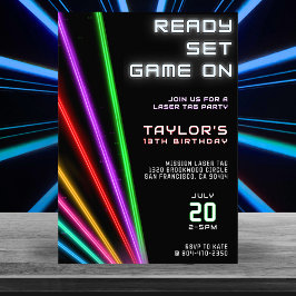 レーザーラベルネオンライトバースデーパーティー 招待状