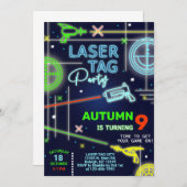 レーザーラベルネオン男の子の誕生日の招待。 招待状 (正面/裏面)