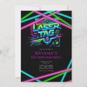 レーザーラベルピンクグリーンブルーバースデーパーティー 招待状 (正面)