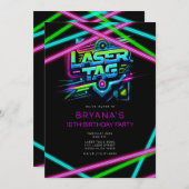 レーザーラベルピンクグリーンブルーバースデーパーティー 招待状 (正面/裏面)