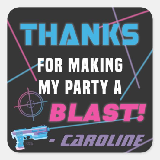 レーザーラベルピンクパープルブルーバースデーパーティー スクエアシール (正面)