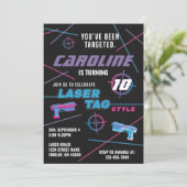 レーザーラベルピンクパープルブルーバースデーパーティー 招待状 (スタンド正面)