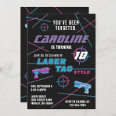 レーザーラベルピンクパープルブルーバースデーパーティー 招待状 (正面/裏面)