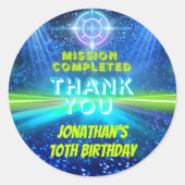 レーザーラベルブルーグリーンネオングローボーイズありがとう ラウンドシール (正面)