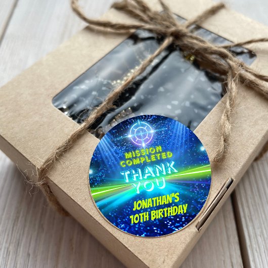 レーザーラベルブルーグリーンネオングローボーイズありがとう ラウンドシール