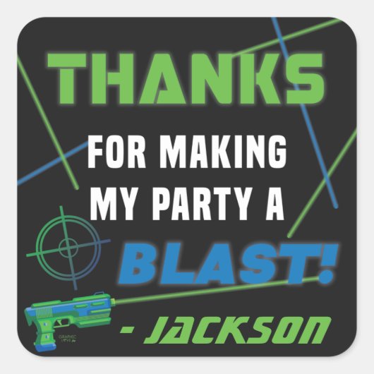 レーザーラベルブルー&グリーン誕生日パーティー スクエアシール (正面)