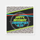 レーザーラベルボーイズバースデーパーティーデコパーソナライズされたール スタンダードカクテルナプキン (正面)