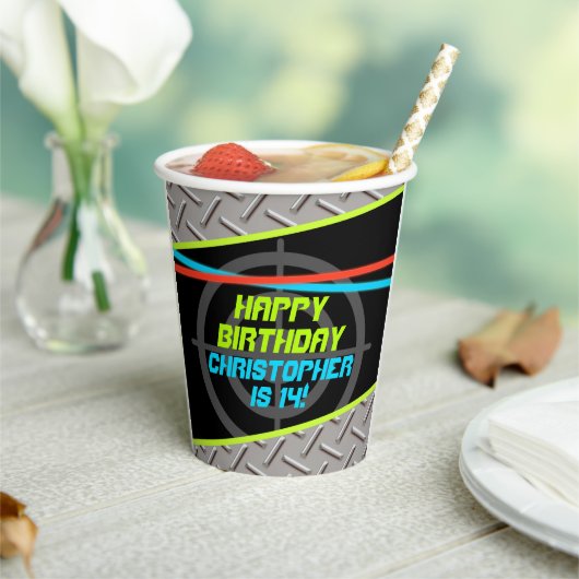レーザーラベルボーイズバースデーパーティーデコパーソナライズされたール 紙コップ (インサイチュ)