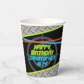 レーザーラベルボーイズバースデーパーティーデコパーソナライズされたール 紙コップ (裏面)