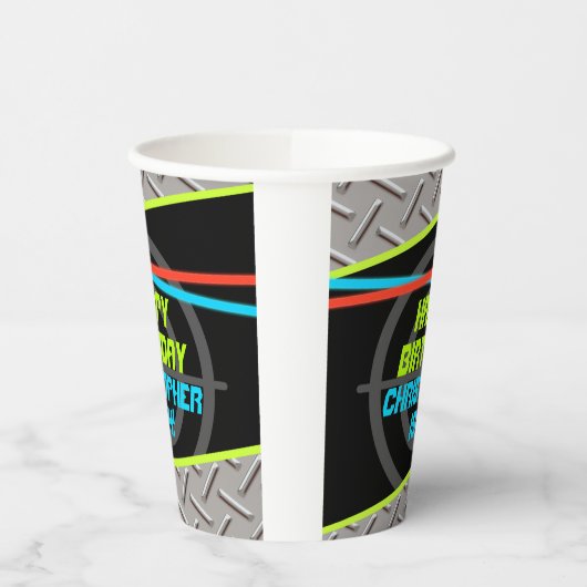 レーザーラベルボーイズバースデーパーティーデコパーソナライズされたール 紙コップ (左)