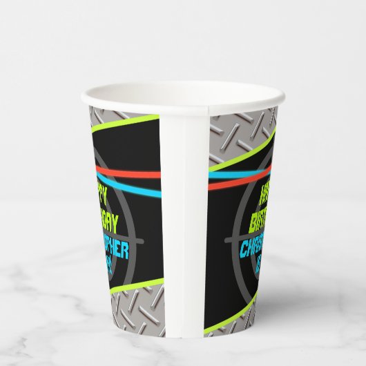 レーザーラベルボーイズバースデーパーティーデコパーソナライズされたール 紙コップ (右)