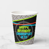 レーザーラベルボーイズバースデーパーティーデコパーソナライズされたール 紙コップ (正面)