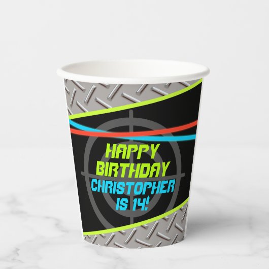 レーザーラベルボーイズバースデーパーティーデコパーソナライズされたール 紙コップ (正面)