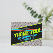 レーザーラベルボーイズ誕生日パーティーありがとうノートカード ポストカード (スタンド正面)