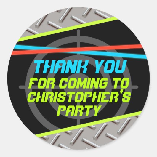 レーザーラベルボーイズ誕生日パーティーお願い名ありがとう ラウンドシール (正面)