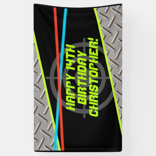 レーザーラベルボーイバースデーパーティーパーソナライズされた背景 横断幕 (縦)