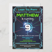 レーザーラベルボーイ誕生日パーティーの招待状緑青 招待状 (正面)