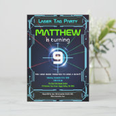 レーザーラベルボーイ誕生日パーティーの招待状緑青 招待状 (スタンド正面)