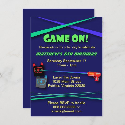 レーザーラベル誕生日またはチーム建物パーティー 招待状 (正面/裏面)