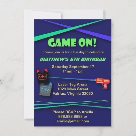 レーザーラベル誕生日またはチーム建物パーティー 招待状 (正面)
