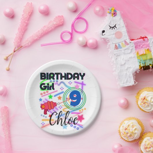 レーザーラベル誕生日ガールパーティー カラフル ペーパープレート (パーティー)