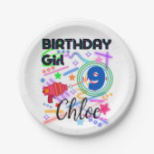 レーザーラベル誕生日ガールパーティー カラフル ペーパープレート (正面)