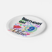 レーザーラベル誕生日ガールパーティー カラフル ペーパープレート (アングル)