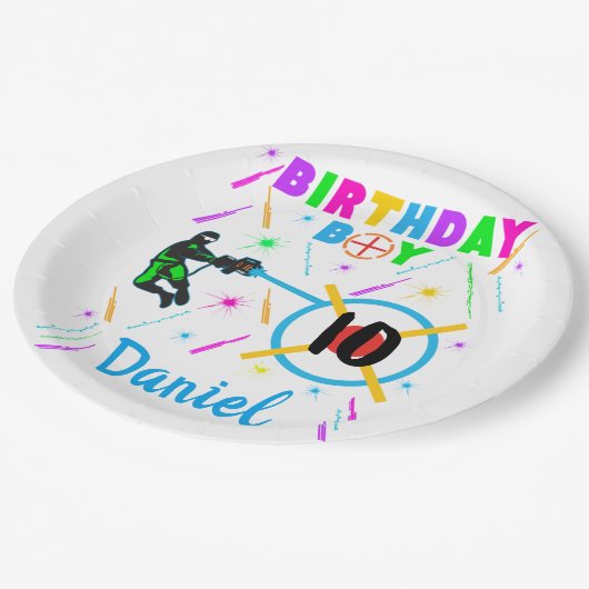レーザーラベル誕生日ボーイパーティーゲーマーゲーム  ペーパープレート (アングル)