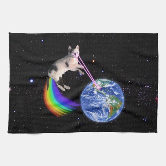 レーザーレインボー宇宙猫 キッチンタオル (横)