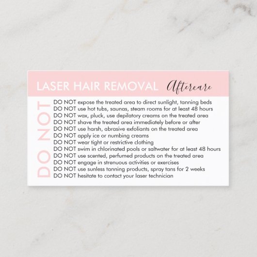 レーザー脱毛後のアドバイスを避けるためのアフターケア 名刺 (裏面)