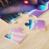 レーザー銃を使った未来的なかわいい猫たち、ネオン猫 ジグソーパズル (側面)