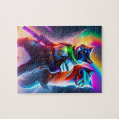 レーザー銃を使った未来的なSF戦士ネオン猫 ジグソーパズル (横)